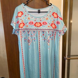 Light blue dress with colorful pattern. Bought from Shein. Size XL, fits true